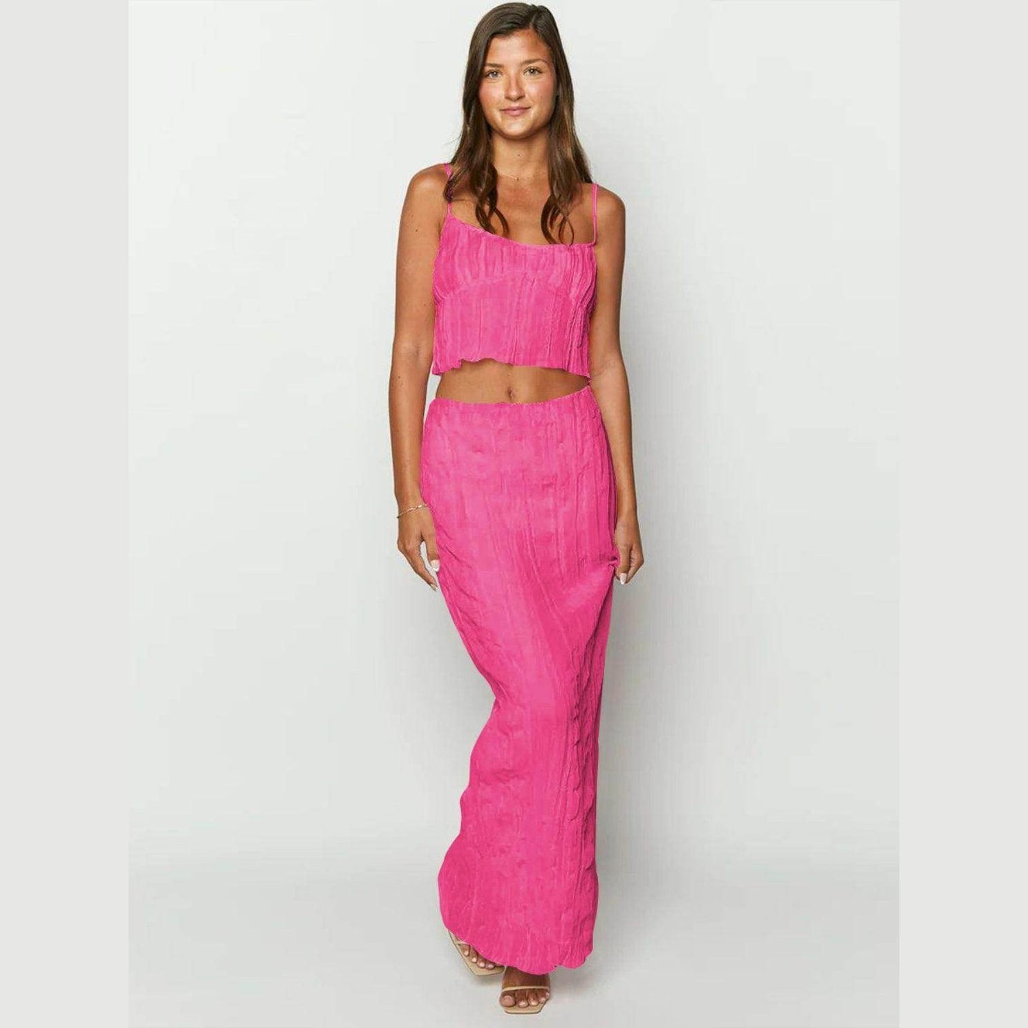 Square Neck Sleeveless Top and Ruched Skirt Set - VacationGrabs