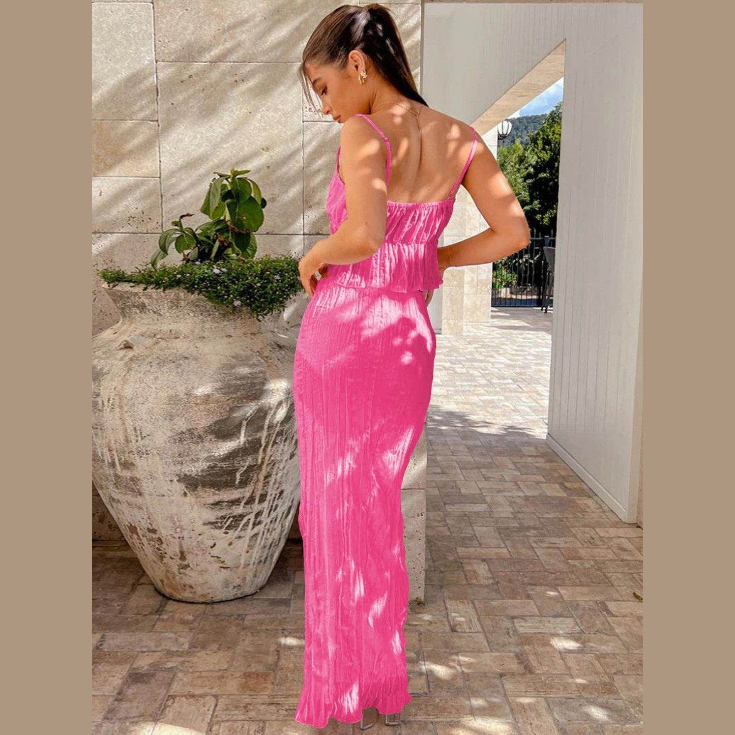Square Neck Sleeveless Top and Ruched Skirt Set - VacationGrabs