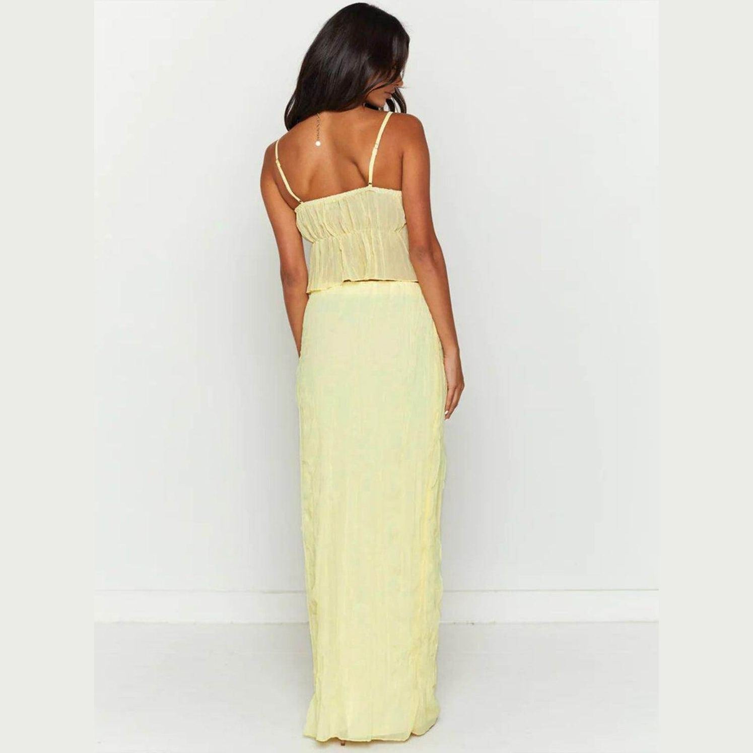 Square Neck Sleeveless Top and Ruched Skirt Set - VacationGrabs
