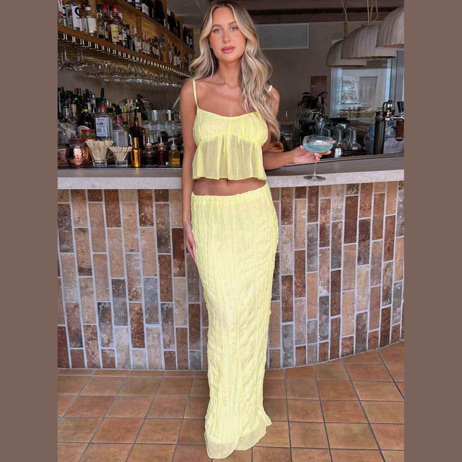 Square Neck Sleeveless Top and Ruched Skirt Set - VacationGrabs