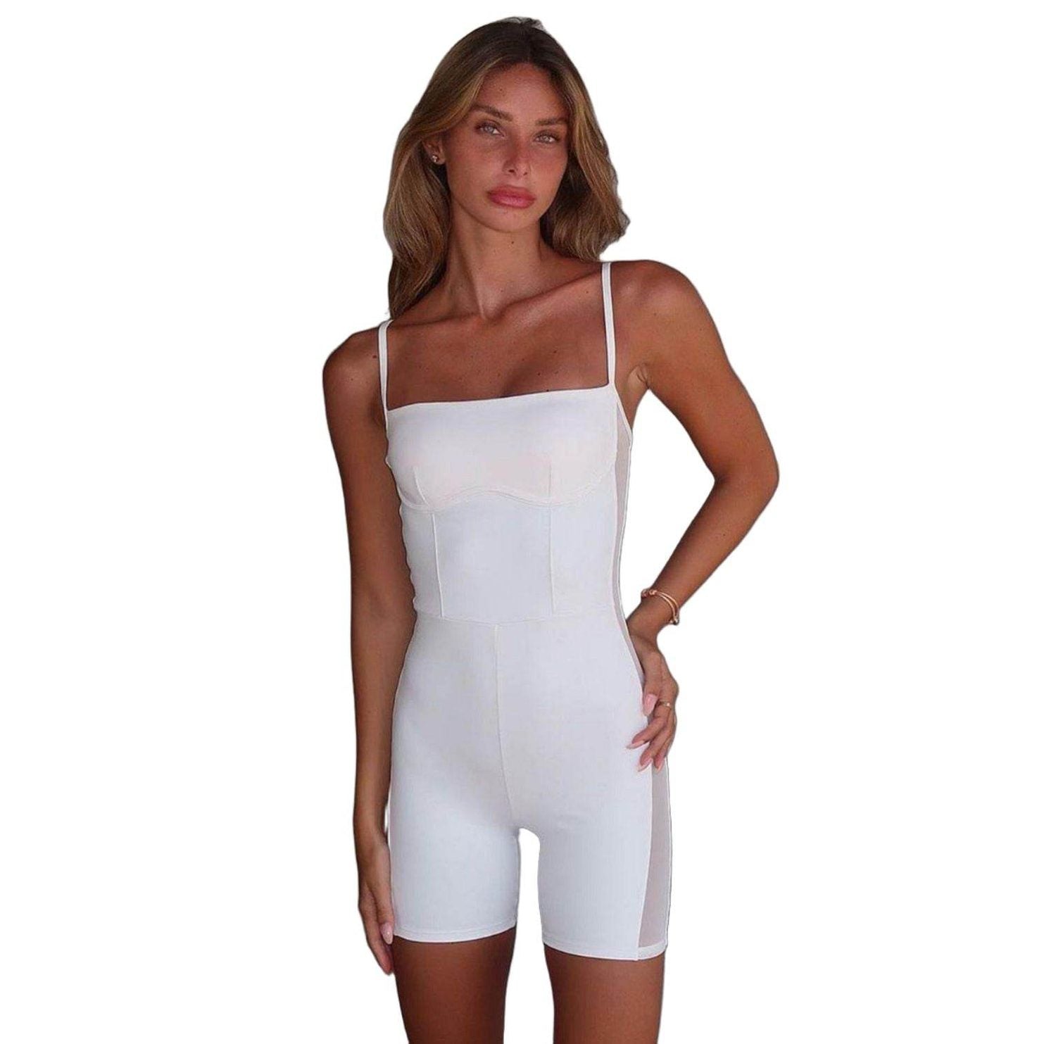 Square Neck Spaghetti Strap Romper - VacationGrabs