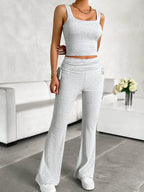 Square Neck Tank and Drawstring Pants Set - VacationGrabs