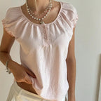 Women's pink square neck top, soft cotton for casual wear
