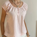 Women's pink square neck top in soft fabric, casual wear