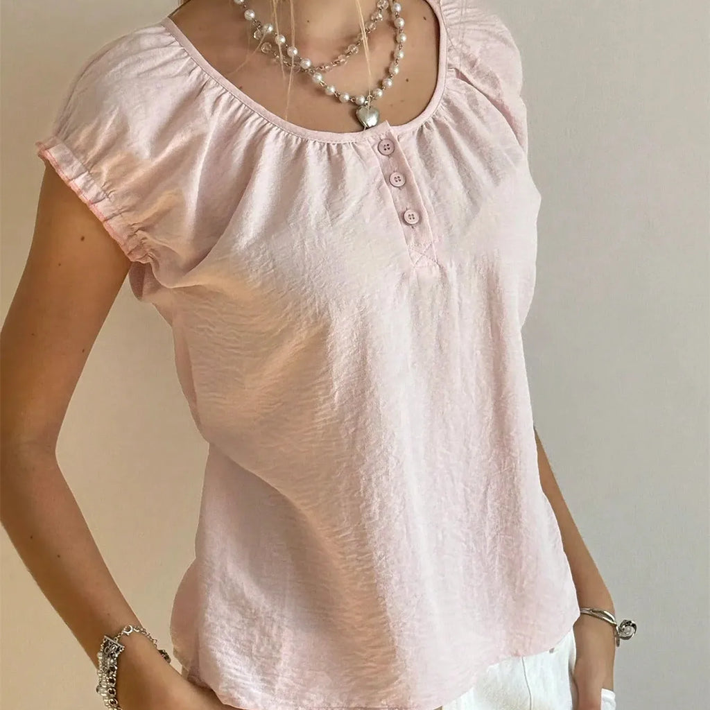 Women's pink square neck top, lightweight cotton for casual wear