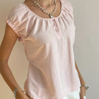 Women's pink square neck top, lightweight cotton for casual wear