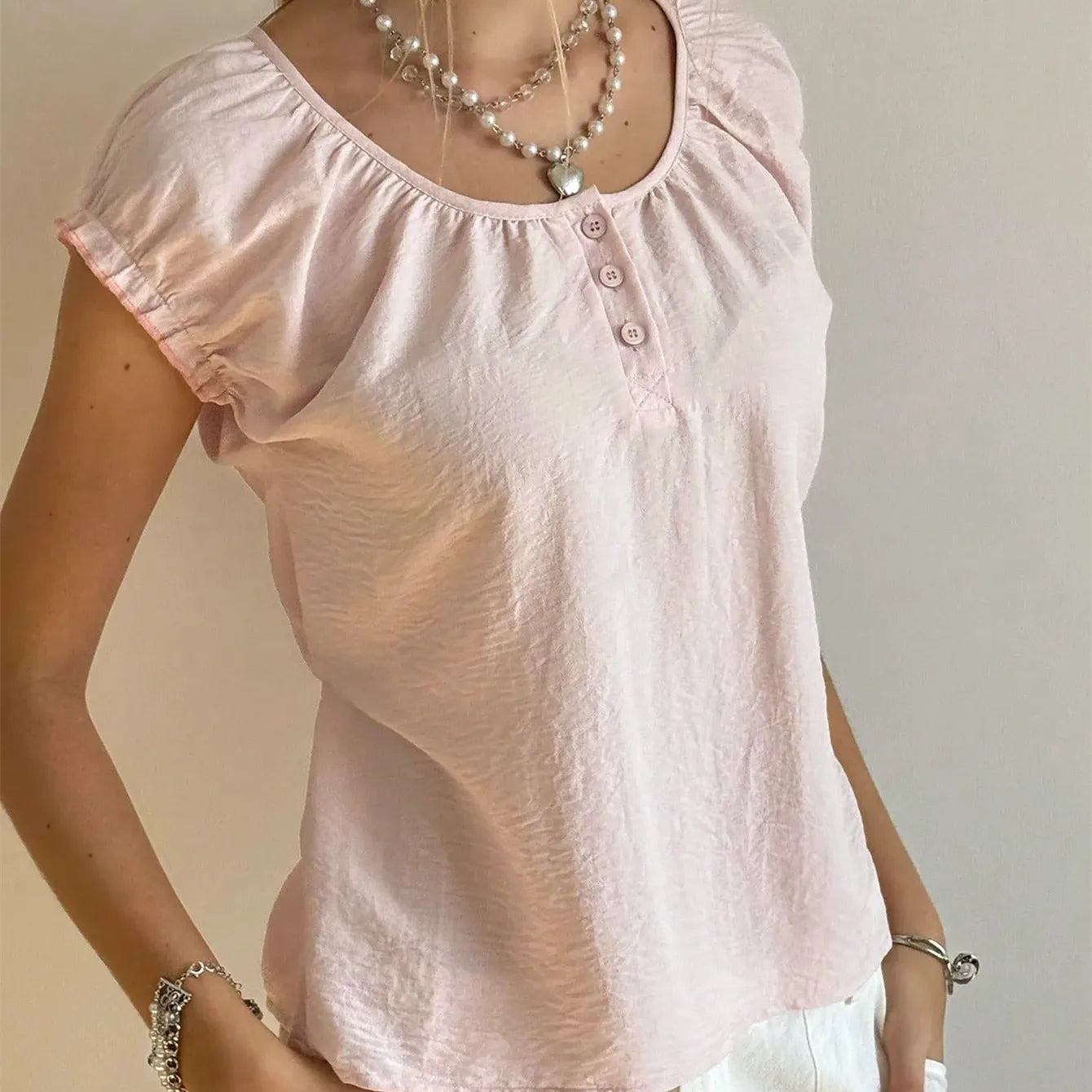 Women's pink square neck top, lightweight cotton for casual wear