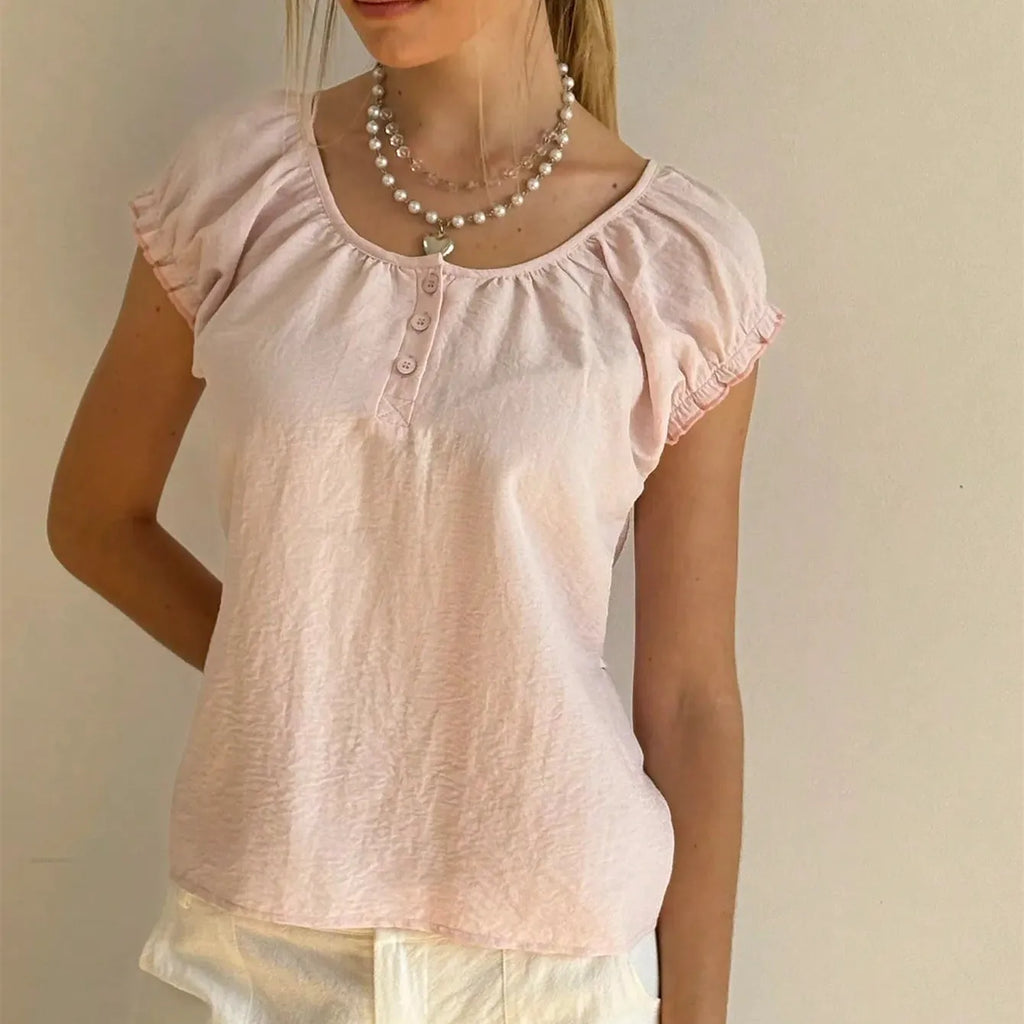 Women's pink square neck top, lightweight cotton for casual wear
