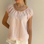 Women's pink square neck top, lightweight cotton for casual wear