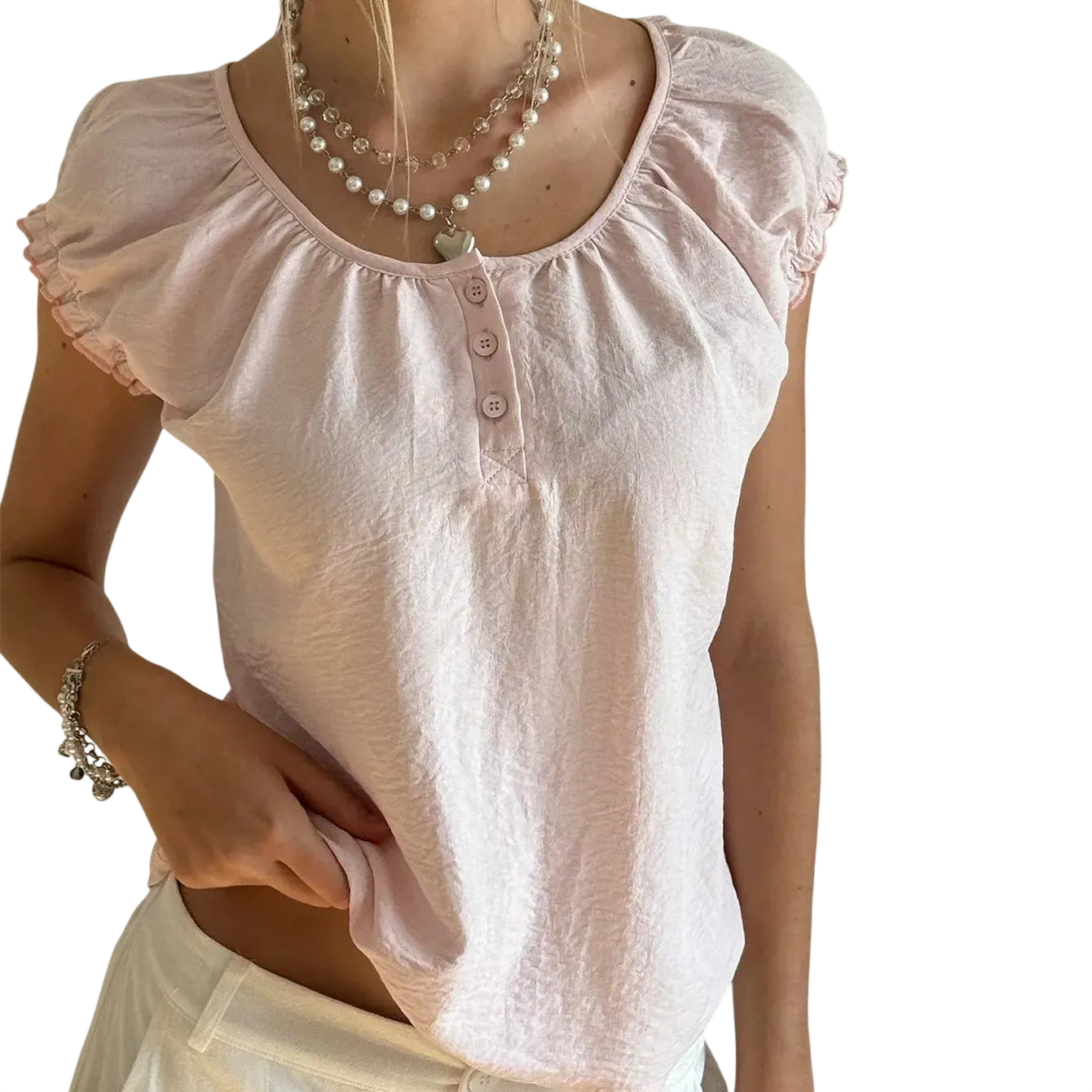 Women's Square Neck Top with Flutter Sleeves