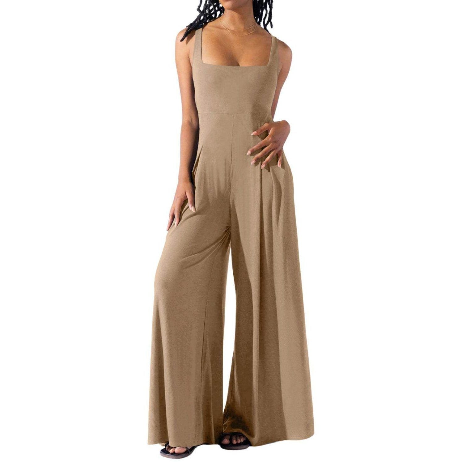 Square Neck Wide Strap Jumpsuit - VacationGrabs