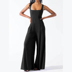 Square Neck Wide Strap Jumpsuit - VacationGrabs