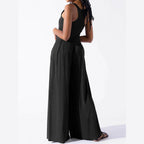 Square Neck Wide Strap Jumpsuit - VacationGrabs