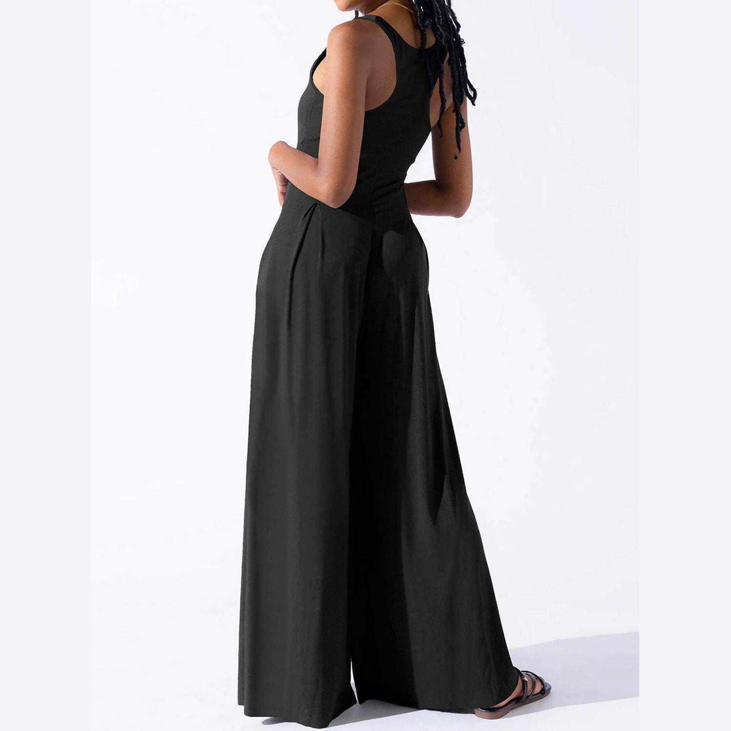 Square Neck Wide Strap Jumpsuit - VacationGrabs