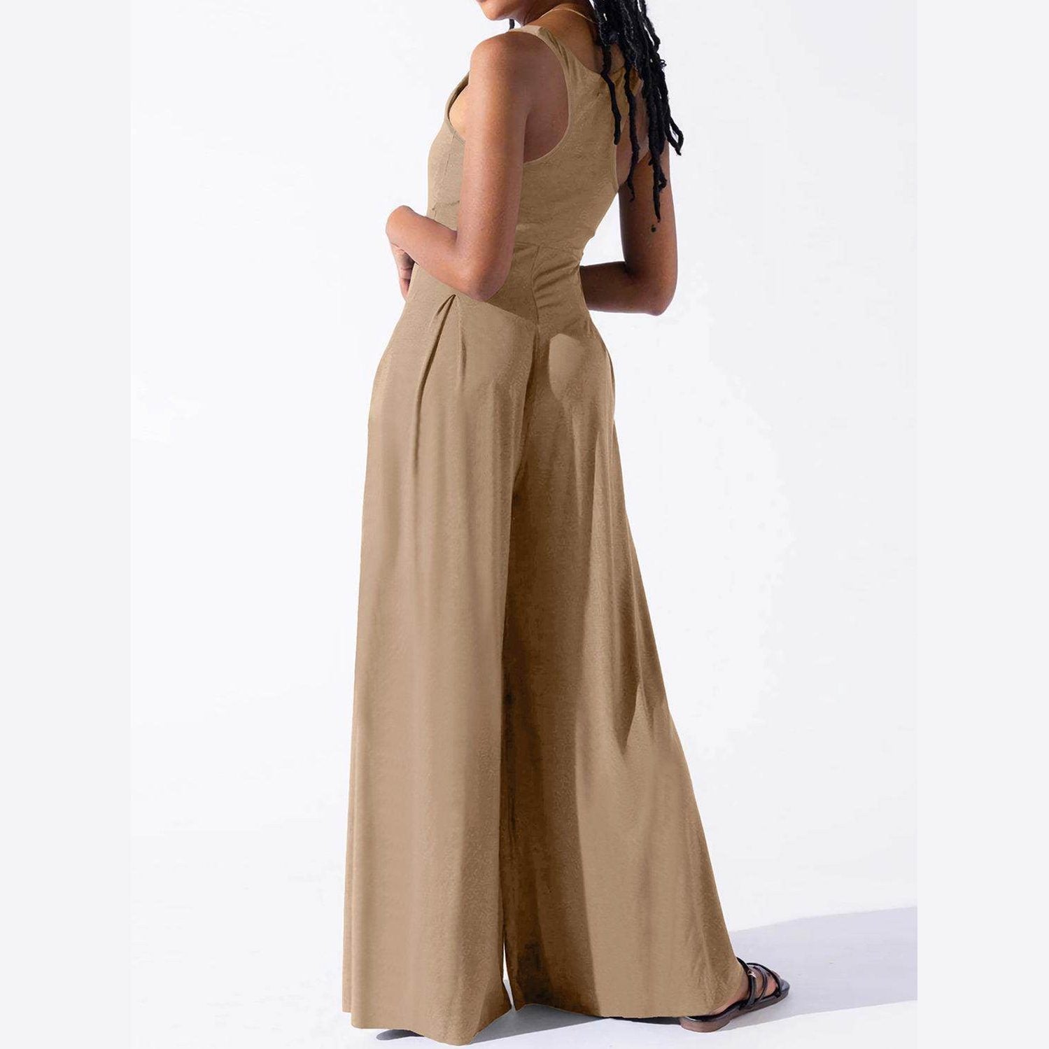 Square Neck Wide Strap Jumpsuit - VacationGrabs