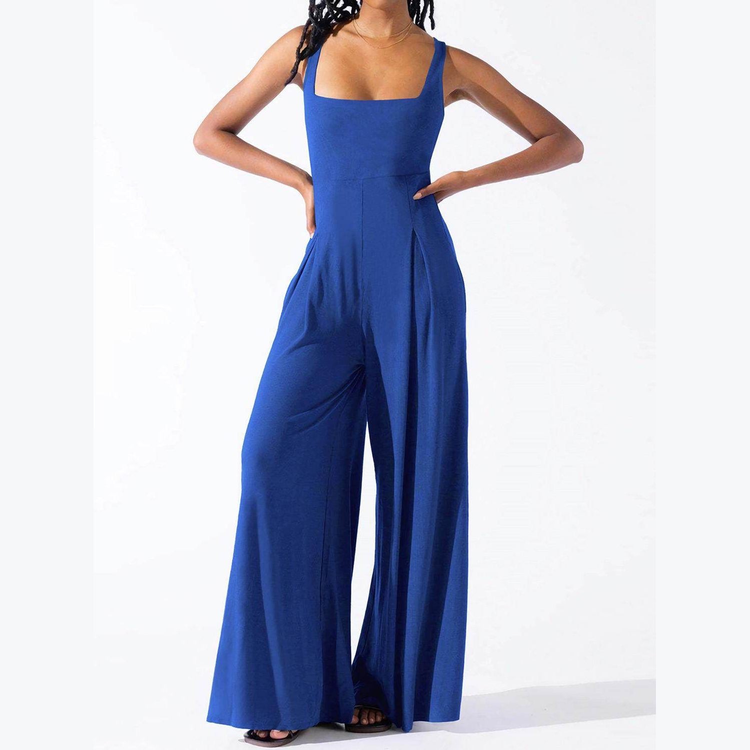 Square Neck Wide Strap Jumpsuit - VacationGrabs