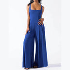 Square Neck Wide Strap Jumpsuit - VacationGrabs
