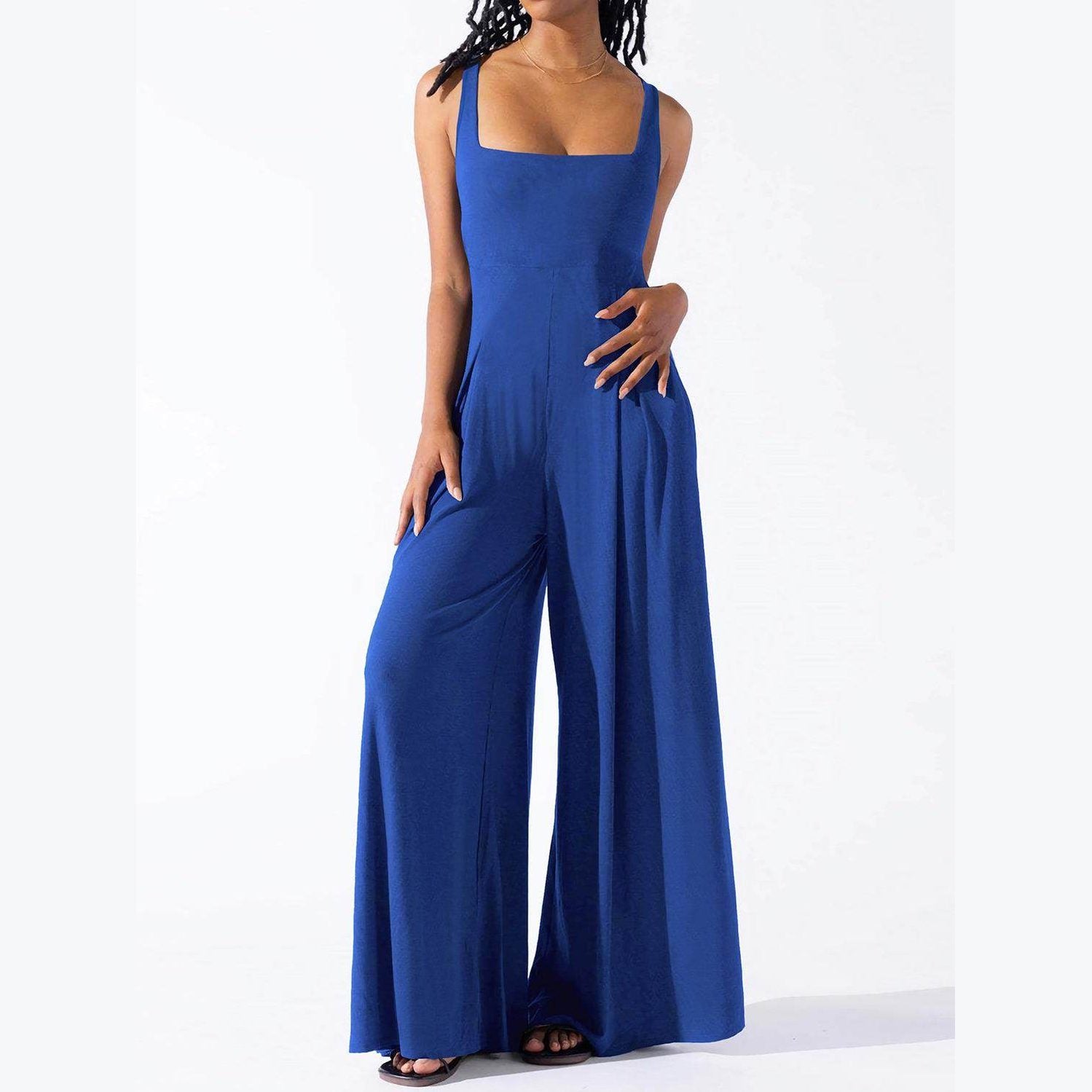 Square Neck Wide Strap Jumpsuit - VacationGrabs