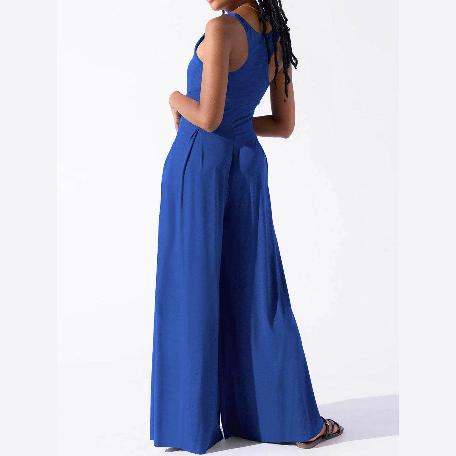 Square Neck Wide Strap Jumpsuit - VacationGrabs