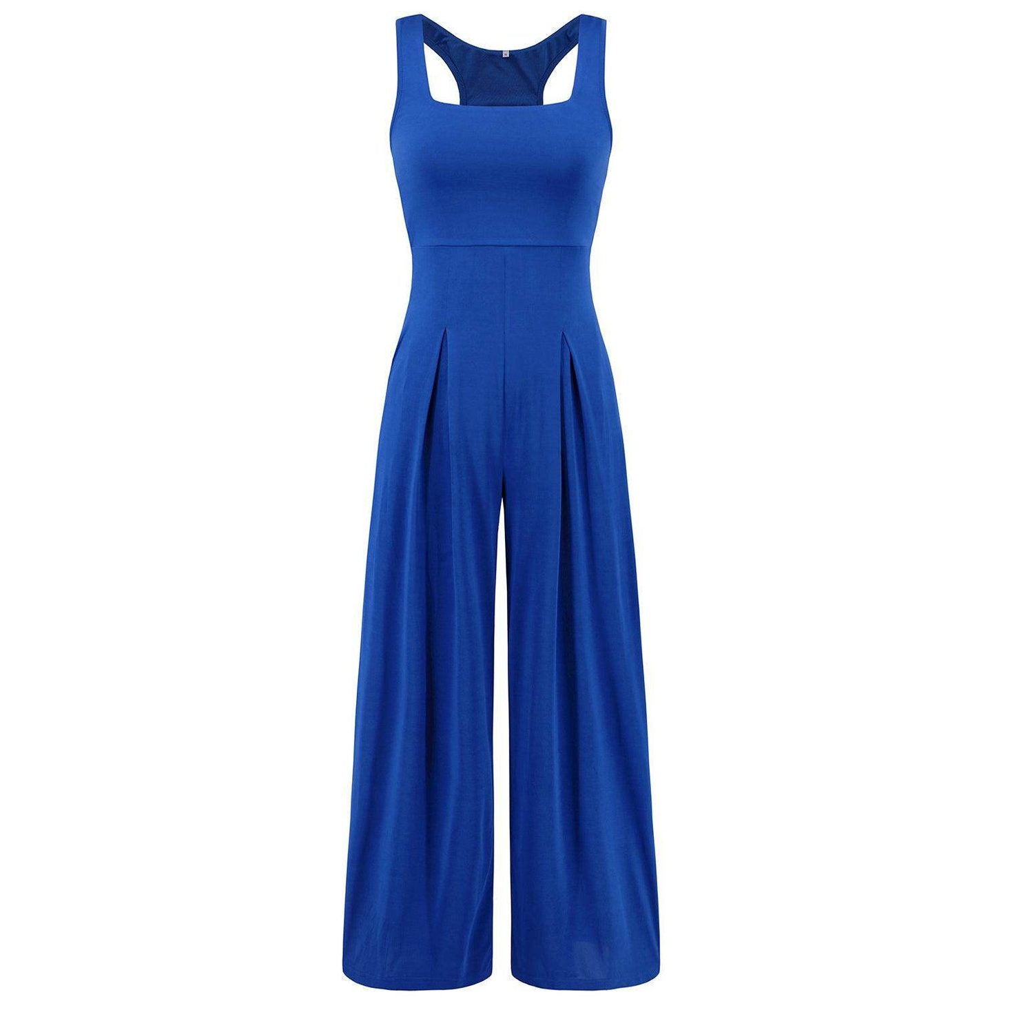 Square Neck Wide Strap Jumpsuit - VacationGrabs