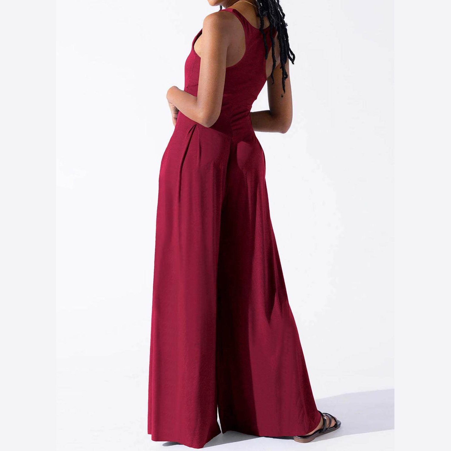 Square Neck Wide Strap Jumpsuit - VacationGrabs