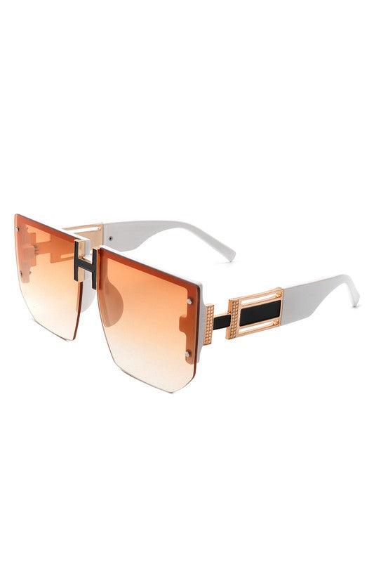 Sunglasses Square Oversize Flat Top Half Frame Sunglasses