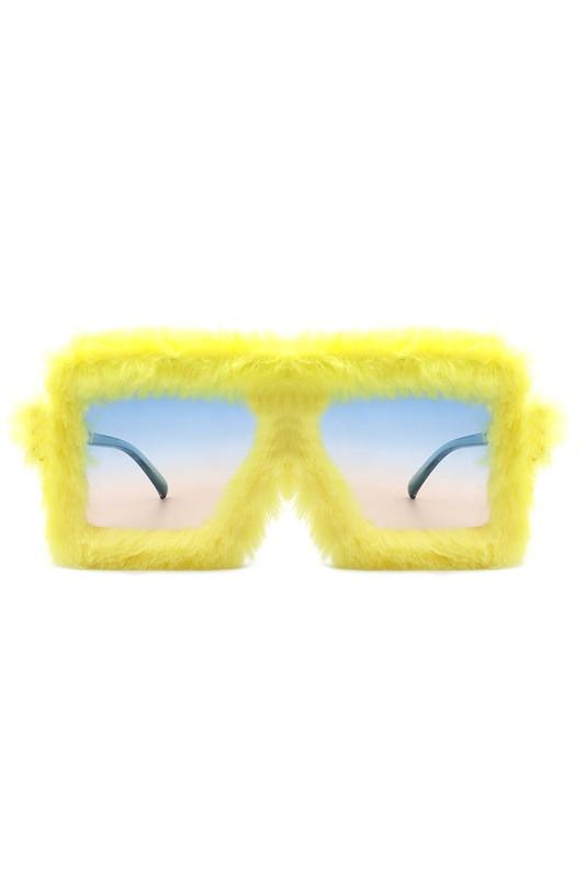 Sunglasses Square Oversize Fluffy Faux Fur Fashion Sunglasses