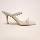 Let's See Style Women's Square Toe Casual Heels in Cream with Slim Straps and Stylish Design