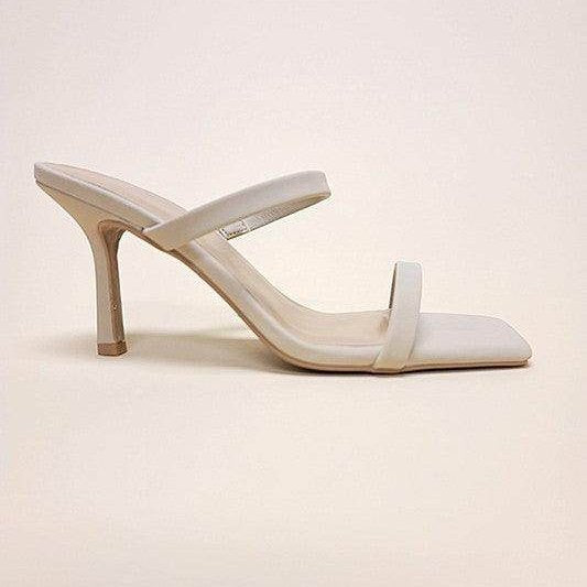 Let's See Style Women's Square Toe Casual Heels in Cream with Slim Straps and Stylish Design
