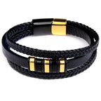 Men's leather wristband with stainless steel clasp bracelet for a stylish and modern look