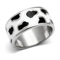 Stainless steel cow print ring with a bold black and white design for stylish women