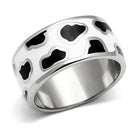 Stainless steel cow print ring with a bold black and white design for stylish women