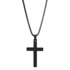 Sleek stainless steel cross necklace on a black chain for stylish men's jewelry
