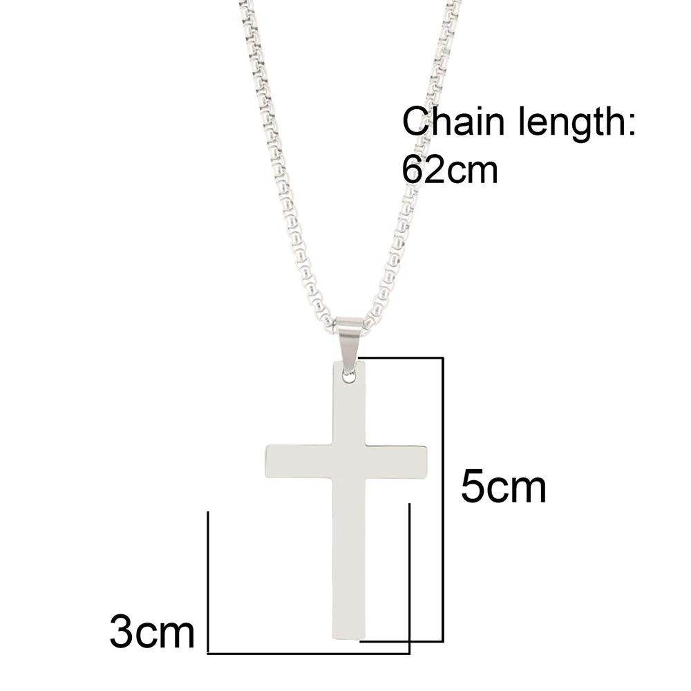 VacationGrabs stainless steel cross necklace with 62cm chain length and large cross pendant