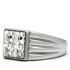 Men's stainless steel crystal ring featuring a sleek design with four square-cut crystals