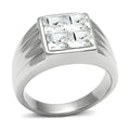Stylish stainless steel crystal ring with a square design and four sparkling crystals for men