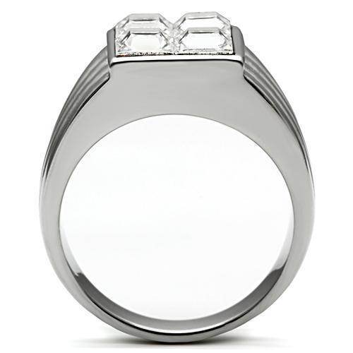 VacationGrabs stainless steel crystal ring featuring elegant design with two clear crystals