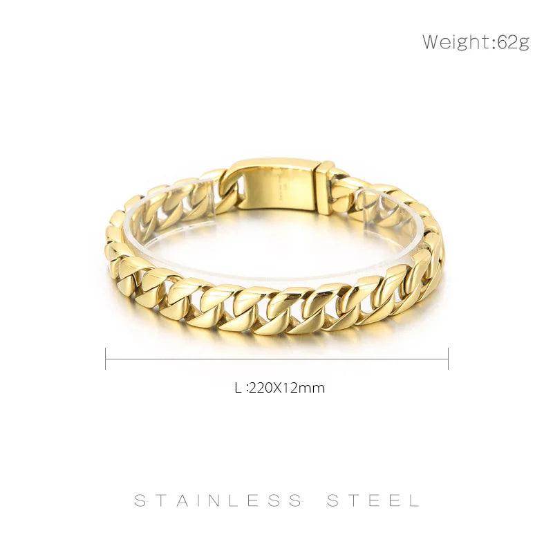 Stainless steel Cuban chain bracelet in gold finish, crafted for stylish men's jewelry