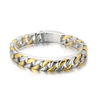 Stainless steel Cuban chain bracelet with gold and silver links for stylish men's jewelry
