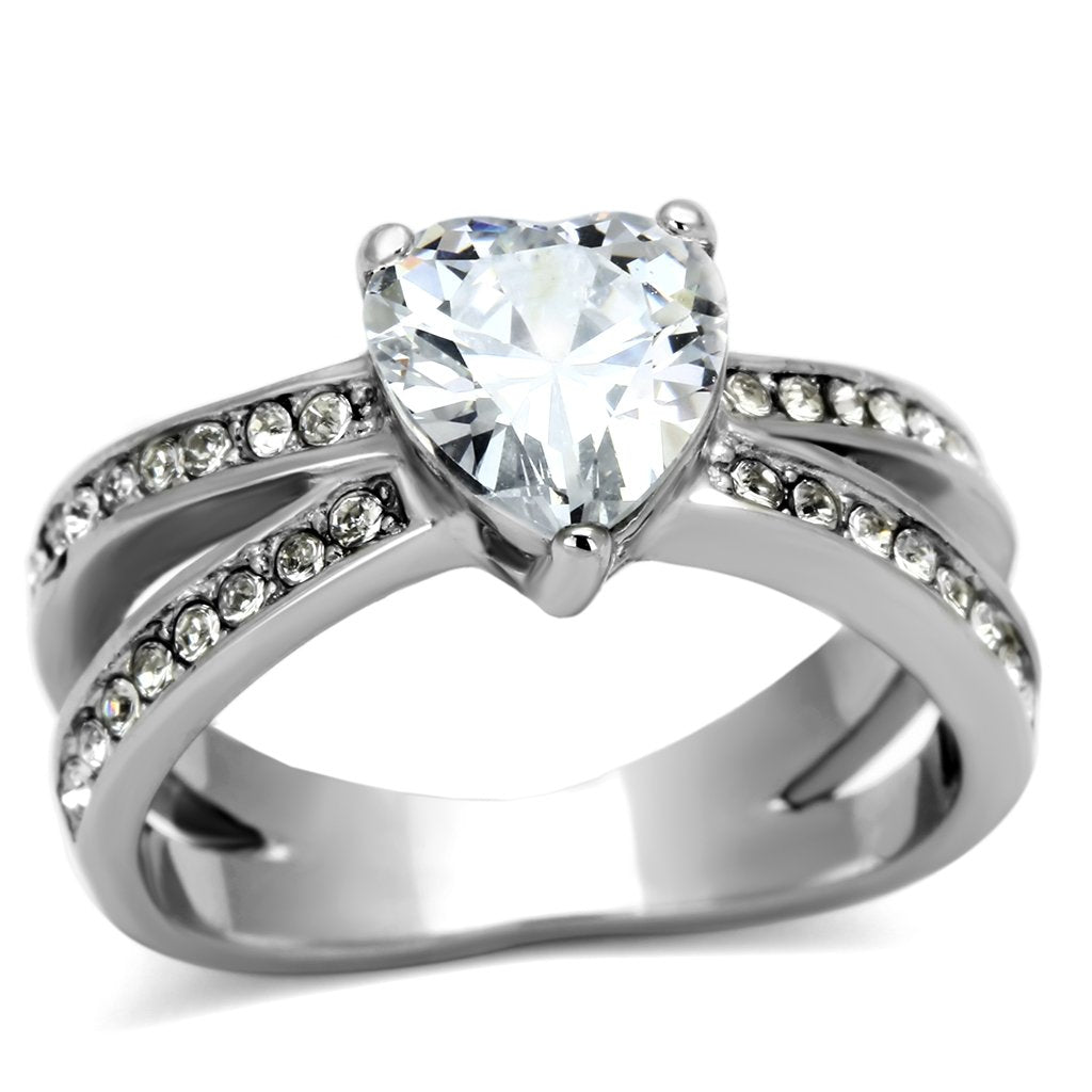 stainless steel heart cz ring with sparkling stones for women's jewelry
