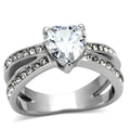 stainless steel heart cz ring with sparkling stones for women's jewelry