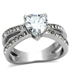stainless steel heart cz ring with sparkling stones for women's jewelry