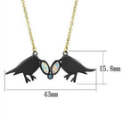 Black stainless steel necklace gift for her featuring two birds with opal accents