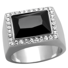 Stainless steel onyx ring with rectangular black stone and sparkling gem accents for men's fashion