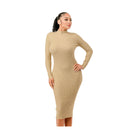 Stylish stand collar bodycon sweater dress in beige, perfect for casual and semi-formal occasions