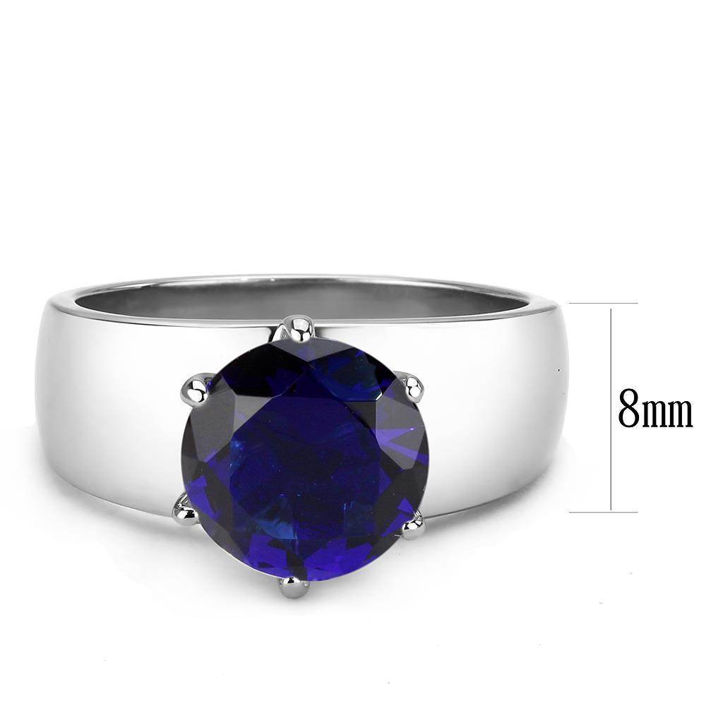 Silver statement cocktail ring for women featuring an 8mm deep blue gemstone centerpiece