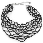 Statement necklace rhodium brass with intricate black beaded design for versatile styling