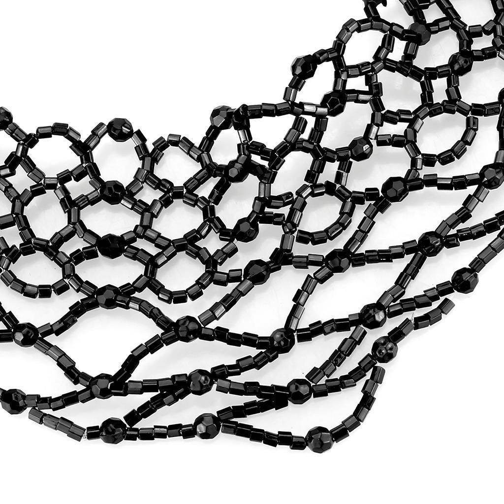 Elegant statement necklace rhodium brass with intricate black bead design for a striking look