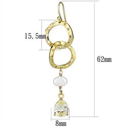 VacationGrabs statement pearl drop earrings in gold with unique circular design and sparkling gem