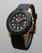 Dapr Men's Steel Watch on a Black Rubber Strap, featuring a Bold Black Dial and Gold Accents for the men's steel watch sale